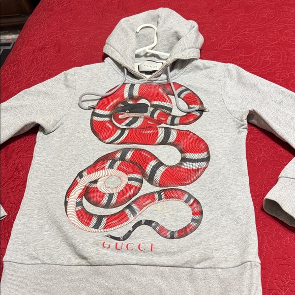 GUCCI PreOwned Gray Red Snake Hoodie & Some staining on collar & front Sz Large - Picture 10 of 16